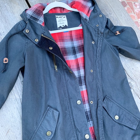 KAVU 100% cotton red flannel lined hooded jacket - Picture 7 of 16